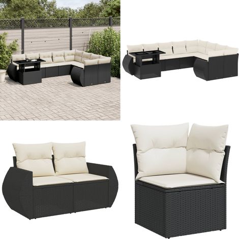 Salon de jardin 10 pcs avec coussins noir résine tressée - Ensemble Salon De Jardin - Meuble Extérieur - Jardin Design - Mobilier Résistant Aux Intempéries - Chaise Longue - Home & Living (1/5)