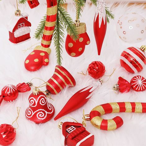 Neues 16-teiliges Set aus Kunststoff-Weihnachtsornamenten – verschiedene Formen – Christbaumschmuck & kleine Hängeornamente (1/4)