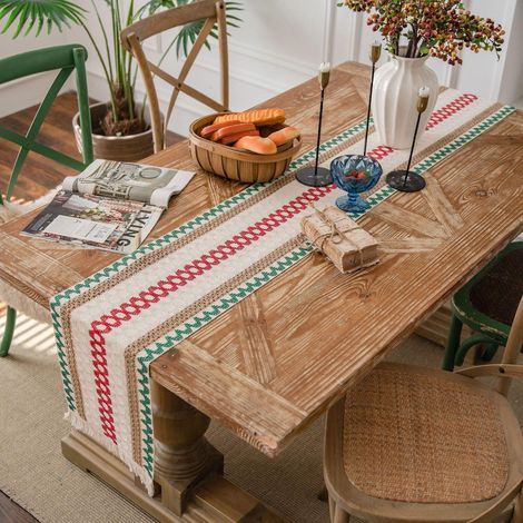 1 Pice (vert + Rouge, 30x200 Cm) Nappe De Nol, Nappe, Nappe, Housse De Table Basse Pour Meuble Tv