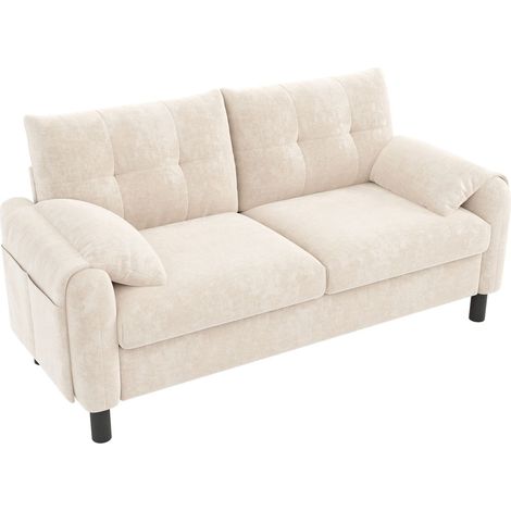 Divano moderno a 2 posti 158x80x88.5 cm, divano imbottito con cuscini, ciniglia beige, per soggiorno, camera, appartamento