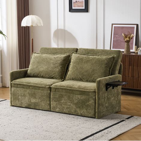 Divano letto verde in ciniglia con schienale regolabile a 5 posizioni, porta USB/Type-C e vani laterali,172,5 x 71 x 95 cm (1/5)