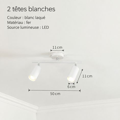 Spot sur rail de plafond moderne en fer blanc 2 têtes sans ampoule blanc réf 1802 51 × 15 × 10 cm 680 g – Livraison gratuite