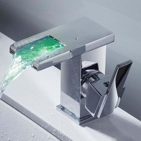 Robinet cascade lumineux LED de haute qualité, adapté aux éviers d'eau chaude et froide, couleur argent. (1/4)
