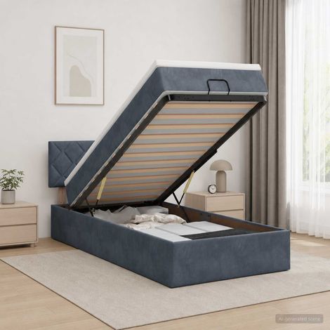 vidaXL Lit ottoman avec matelas Gris foncé 90 x 200 cm Velours (1/5)