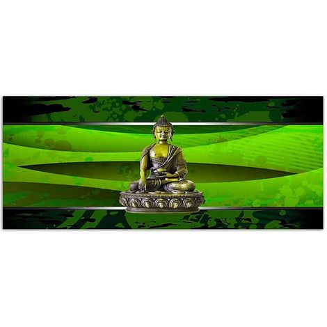 Tableau bois bouddha en vert - 150 x 60 cm (1/3)