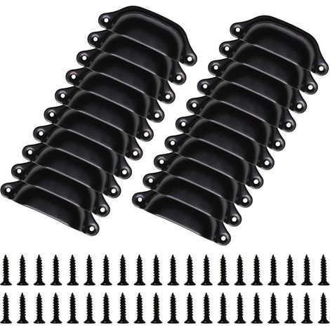 Lot de 20 Poignées Meubles Vintage de 98mm - Boutons en Forme de Coquille pour Tiroir, Placard - Avec Vis, Noir (1/5)
