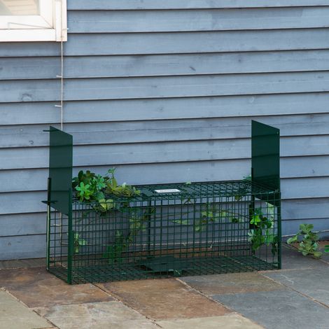Piège Animaux Vivants Portes Cage Capture Poignée Lapins Mink Petits Renards Foncé Compagnie Métal Vert 80x25x30cm