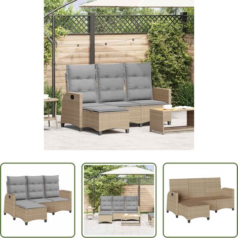Canapé en L -  Canapé de jardin inclinable coussins forme de L beige polyrotin (1/5)