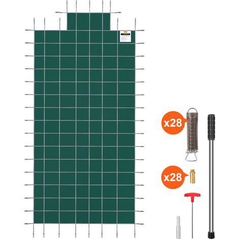 VEVOR Pool Safety Cover Fits 16x32ft Rectangle Inground Pools, Safety Pool Cover with 4x10ft Center End Step, Mesh Solid Pool Cover with Drainage Holes for Swimming Pool, Winter Safety Cover, Green (1/5)