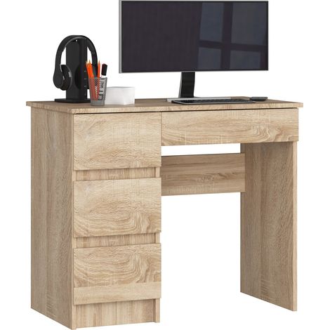 Akord – Bureau enfant gauche A7 chêne sonoma 90 cm – 4 tiroirs – Panneau stratifié – Dimensions 90x50x77 cm pour chambre ou bureau (1/5)