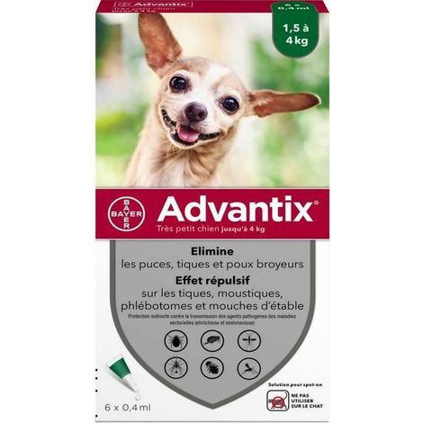 ADVANTIX 6 pipettes antiparasitaires - Pour tres petit chien de 1,5 a 4kg
