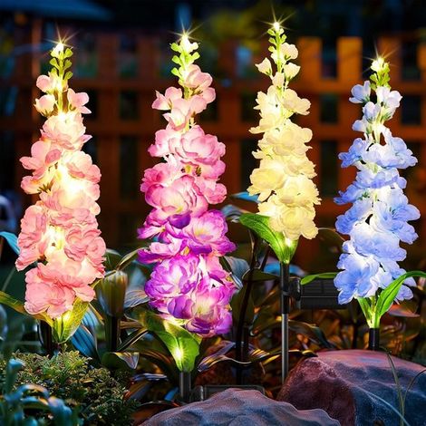 Confezione da 4 luci solari da giardino Delphinium migliorate, 36 LED, fiori dai colori vivaci, impermeabili per decorare giardino e patio. (1/5)