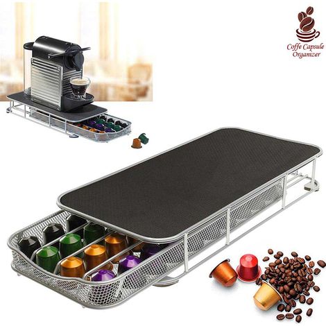Contenitore Cassetto Porta Cialde Capsule Caffe' Metallo Estraibile Lungo Silver (1/5)