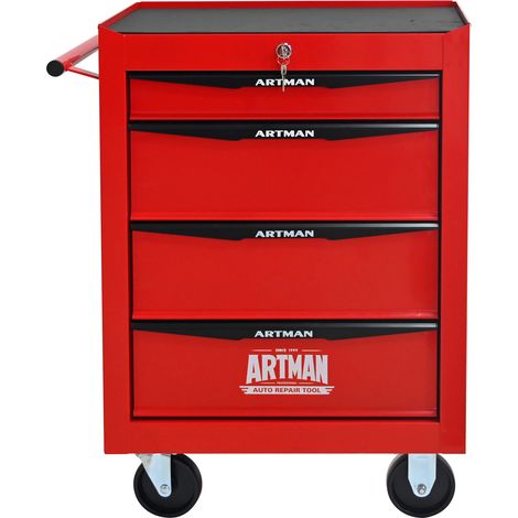 Carrello portautensili in metallo con 4 cassetti, 52,5 x 33 x 77,5 cm, acciaio rosso nero (1/5)
