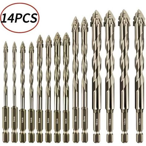 Juego de brocas helicoidales excéntricas de 4 ranuras, vástago hexagonal de 6,35 mm, para madera, mármol, metal y vidrio.