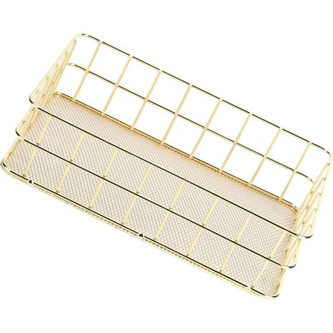 Cesta de almacenamiento de hierro dorado, multifuncional, fabricada en malla metálica, para oficina, tamaño grande. (1/5)
