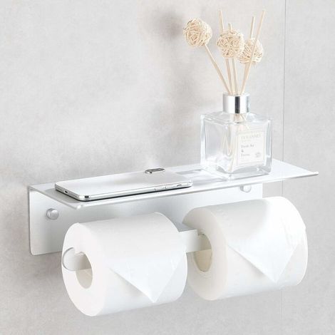 Self-adhesive Toilet Paper Holder Double Toilet Roll Holder No Drilling for Bathroom and Kitchen Matte Silver， (1/5)
