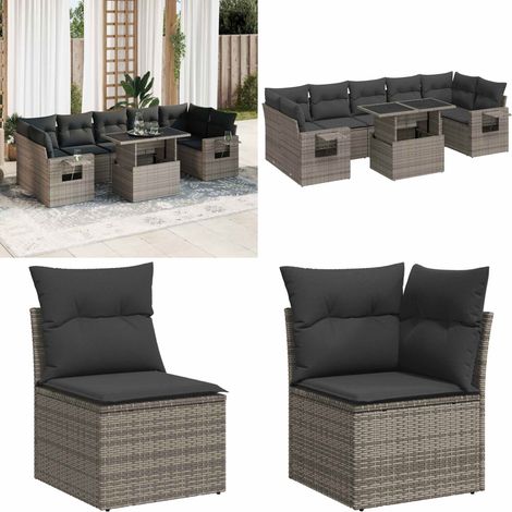 vidaXL Salon de jardin 8 pcs avec coussins gris résine tressée (1/5)