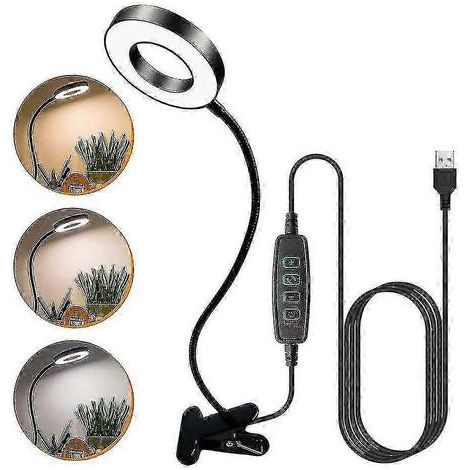Lampe de bureau à pince LED 48 LED, flexible à 360°, pour la lecture, avec lampe de chevet USB, idéale pour le lit, le bureau ou l'établi. (1/5)