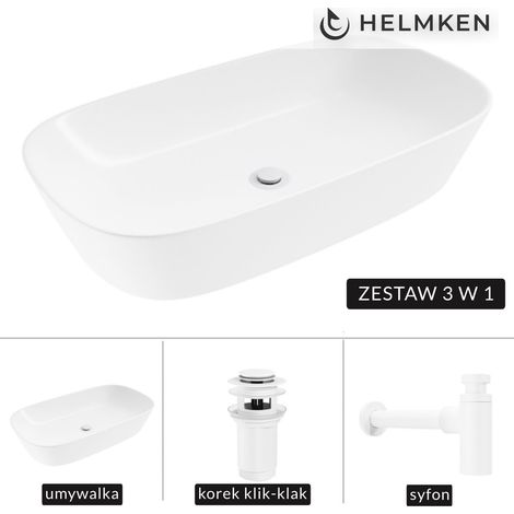 Lavabo de encimera Helmken 39370000 (70x38) blanco + Sifón blanco + Tapón blanco de clic-clac (1/5)