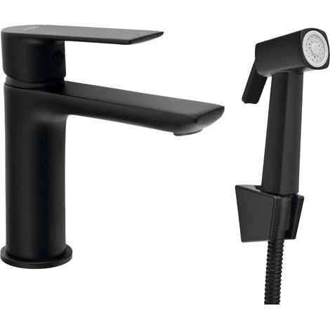 Aqualine - Rubinetto per lavabo con doccetta per bidet, nero opaco SK401B (1/5)
