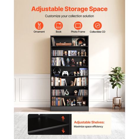 Bibliothèque Étagère, Meuble de Rangement Multimédia à 7 Niveaux 70x30x140 cm, Armoire Bibliothèque pour CD, DVD, Livres, Jeux, Col… (1/5)