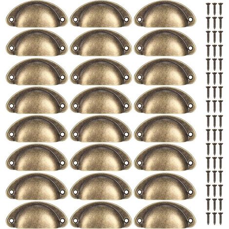 24pcs boutons de coquillage vintage, poignées de tiroir demi-rondes, boutons de meubles, coffres de tiroir de porte, boutons de coquille pour la cuisine, armoires avec vis 48pcs) (1/5)