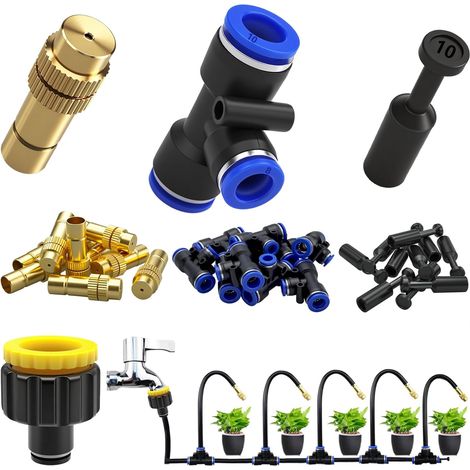 Bewässerungsset, Messing-Sprühdüsenset, automatisches Tropfbewässerungsset mit 10-mm-Schnelladapter für Garten, Hof, Rasen und Gewächshaus