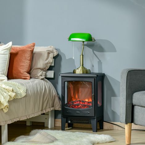 Elektrischer Kaminofen im Neo-Retro-Stil, 900–1800 W, simulierte LED-Flammen, einstellbare Helligkeit, schwarzer ABS-Stahl (1/5)