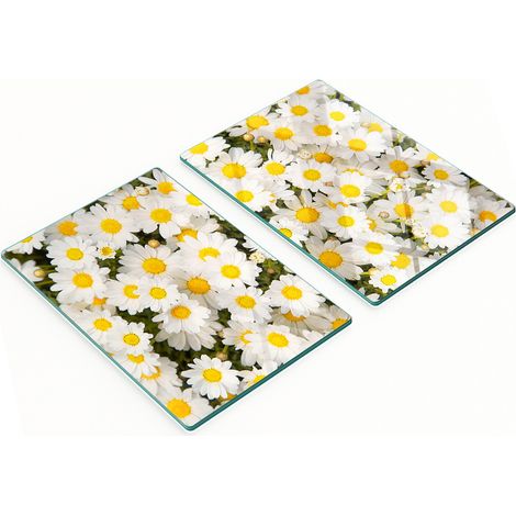Juego de dos tablas de cocina decorativas de cristal con diseño de margaritas, 2x40x52 cm. (1/5)