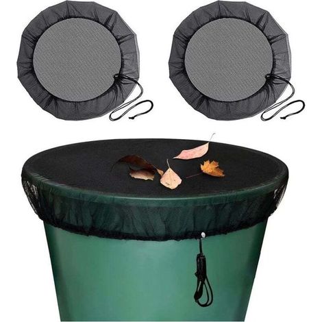 2 Pcs Filet pour Citerne de Pluie, Filet de Protection pour Tonneau de Pluie avec Cordon de Serrage, Filet de Protection Réglable, Protection Contre Les Moustiques et Les Feuilles (1/5)
