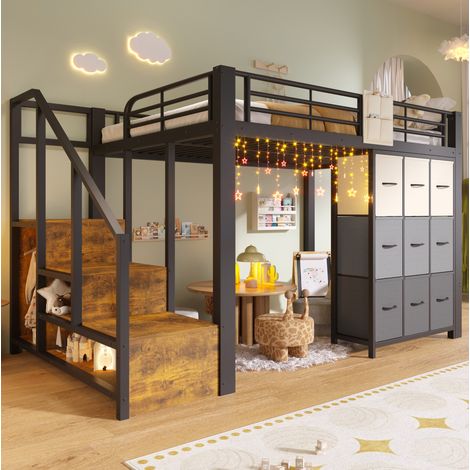 letto contenitore 140x200 metallo con cassetti nero HAVRYA (1/5)