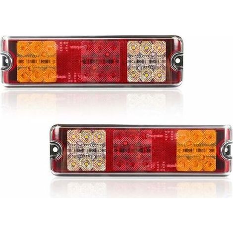 Lot de 2 feux arrière remorque LED 12V étanches – 5 fonctions : feu de freinage, clignotant, feu de recul, feu position, catadioptre (1/5)