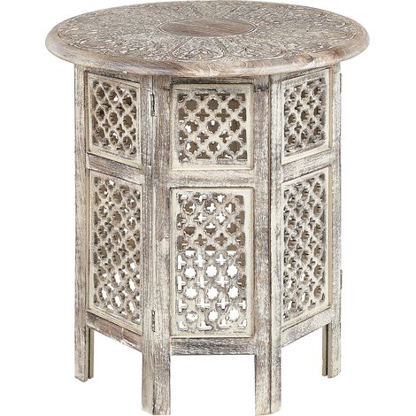 Mesa auxiliar de madera de mango clara 53 cm tablero base geométrica Santra (1/5)