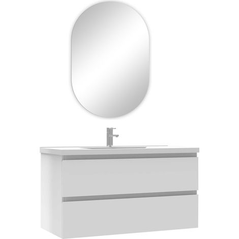 Acezanble ensemble Acezanble meuble Salle de Bain Chêne Wotan 100cm simple vasque + miroir ovale (1/3)