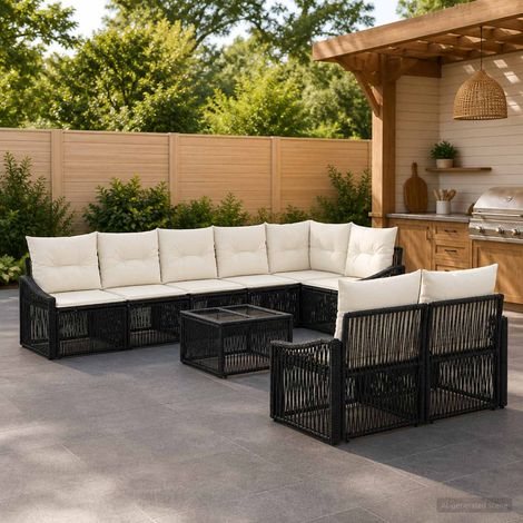 vidaXL Set Divano da Giardino 9 pz Nero polyrattan (1/5)
