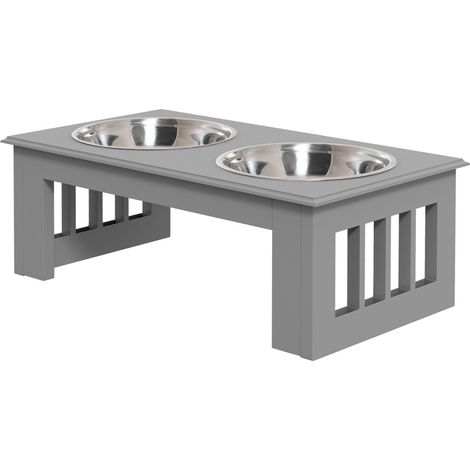 Estación elevada para comida de perro con 2 cuencos de acero inoxidable HOMVRA 44 x 24 x 15 cm gris (1/5)