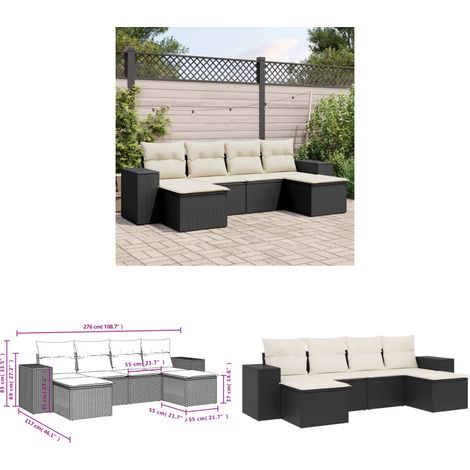 6-tlg. Garten-Sofagarnitur mit Kissen Schwarz Poly Rattan - Gartensorte - Outdoor Möbel - Gartenlounge - Rattanmöbel - Lounge Set - Home & Living (1/3)