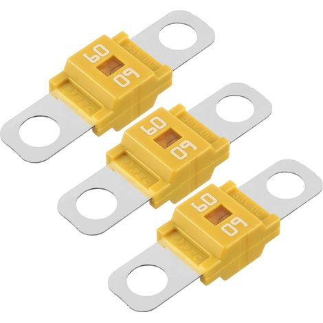 AMI/Midi Fusible 60A à courant élévé Bolt-on Midi Fusible 60 Amp Jaune pour Voitures, Bus, Camions, Caravanes, Véhicules de Construction (Lot de 3) (1/4)