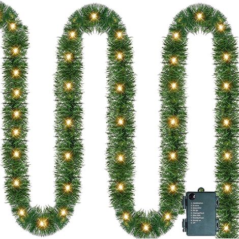 Guirlande De Noël Artificielle - 4,5 M Avec 50 Lumières Led - Fonctionne Sur Piles - Pour Intérieur Escalier Cheminée Décoration Fête Mariage - 1 Pièce (1/5)