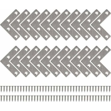Flat Straight L-Shaped Metal Fixing Brackets with Screws for Wood Furniture Cabinet Repair Support 50 x 50mm 20 Pieces (1/4)
