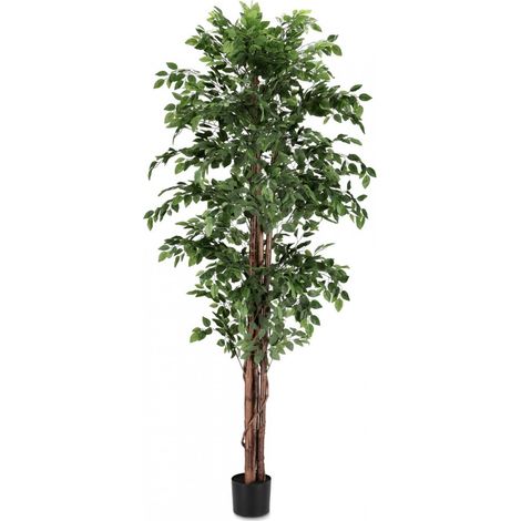 Pianta artificiale "Ficus" con foglie in tessuto, tronco in legno, vaso in plastica -Ø90x210h (1/4)