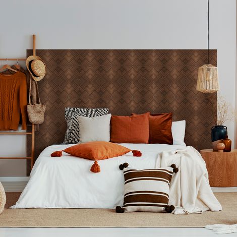 Rouleau revêtement adhésif vinyle au mètre - Sticker mural tête de lit - BOIS BRUN ART DÉCO - 120x180cm (1/5)