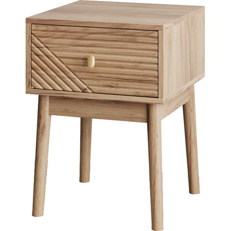 CHICFURN Lot de 2 tables de chevet 2 tiroirs en bois clair et panneau de particules, poignées métal, 40 x 40 x 55 cm, meuble de chambre et bout de canapé (1/5)