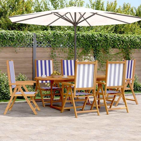 Set de comedor de jardín 7 pzas tela madera maciza azul