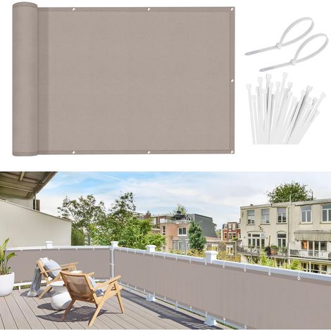 Brise Vue Balcon Taupe 100x300cm, Cache Brise Balcon pour Jardin Exterior PES, avec Trous et Serre câbles, UV Résistant (1/5)