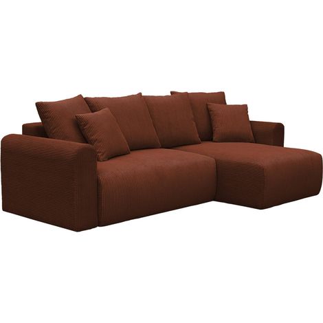 sweeek - 3-Sitzer Ecksofa mit Schlaffunktion und Cordbezug, Recamiere beidseitig montierbar, Cord, Ziegelrot
