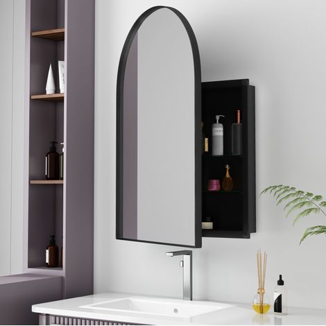 Meuble salle bain miroir arqué encastrable noir OKMYHOME (1/5)