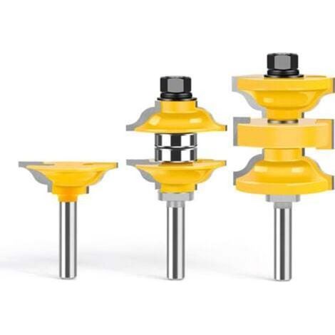 Set of 3 router bits with 8mm shank, raised round tip, for cabinet doors, rails and tongue routing, tongue routing tool for woodworking, carbide groove (1/4)