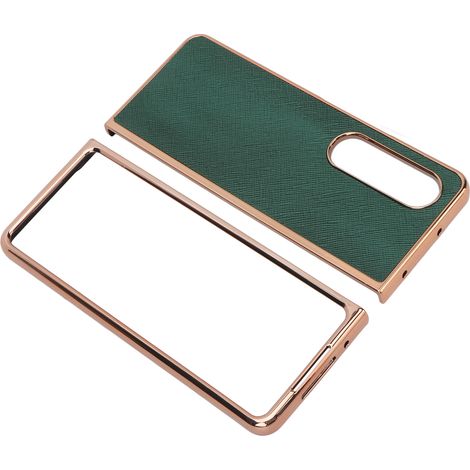 Étui de téléphone portable en cuir de vachette à grain croisé nano-électroplaqué, protection pour Samsung Galaxy Z Fold 4 vert (1/5)